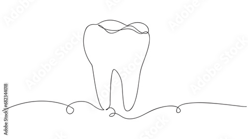 Single continuous line art of human tooth silhouette. Healthy medicine, vector illustration