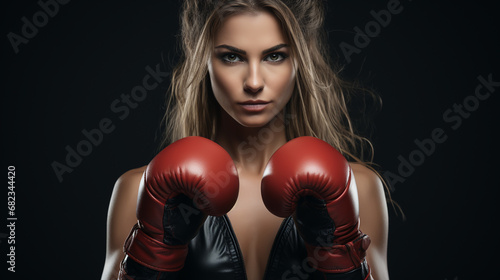 Woman boxer on black background in the fire. Boxing and fitness concept. © alexkich