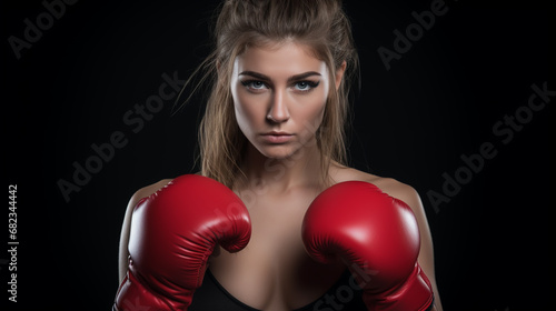 Woman boxer on black background in the fire. Boxing and fitness concept.