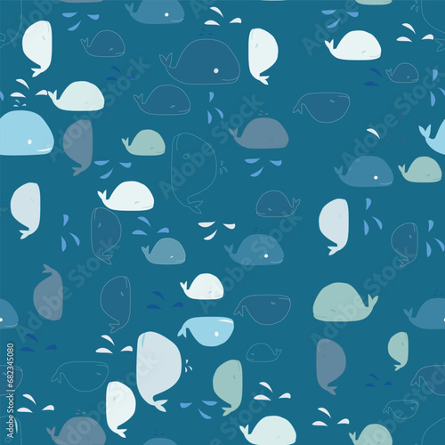 seamless whales pattern, marine theme. it can be used as a print for fabrics, wrapping paper, for packaging