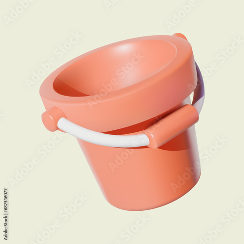 3d icon empty red plastic bucket isolated on a white background.