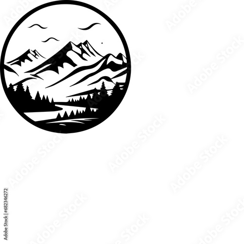 Mountain, Forest, River, Logo Design - All Black