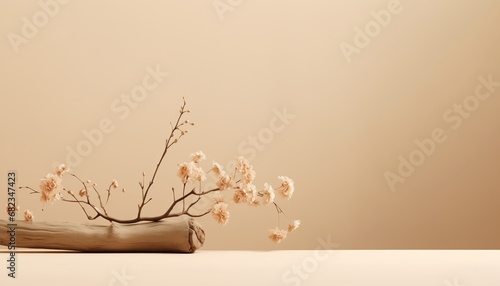 Beauty product display on beige background with dry flowers. Cosmetic Product showcase mockup template, studio shot