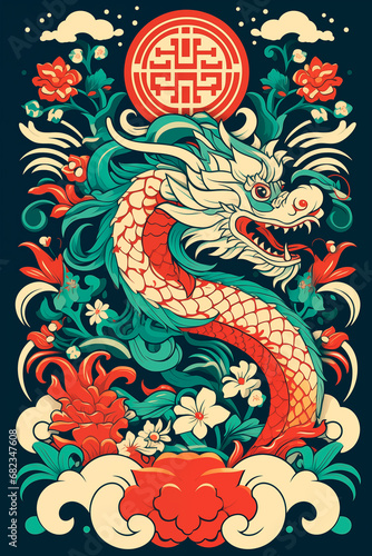 Chinese dragon design. 2024 Year of the dragon chinese celebration.  © KEA