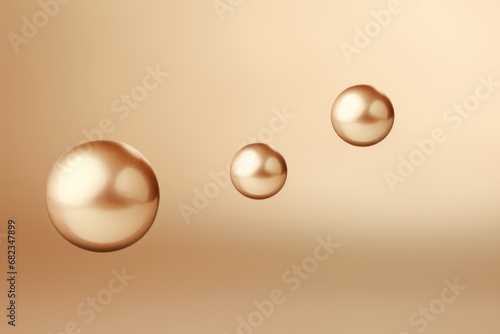  a set of three shiny balls on a beige background with a drop of water on the bottom of the image and a drop of water on the bottom of the image.