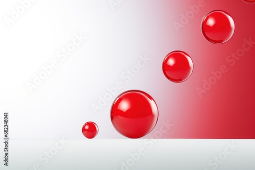  a group of red balls floating on top of a red and white surface with a light reflection on the bottom of the image and a red and white back ground.