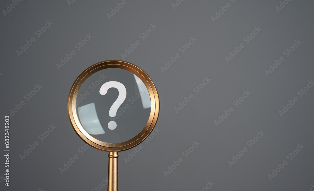 Magnifying glass and question mark. Curiosity, inquiry, uncertainty ...