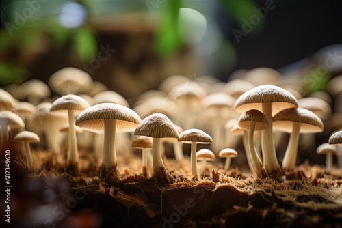 Mushrooms cultivation. Farming and agriculture. Ai Generative