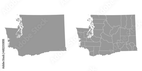 Washington state gray maps. Vector illustration.