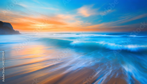 vibrant sunrise seascape abstract coastal wallpaper with blue sky and sea © Kelsey