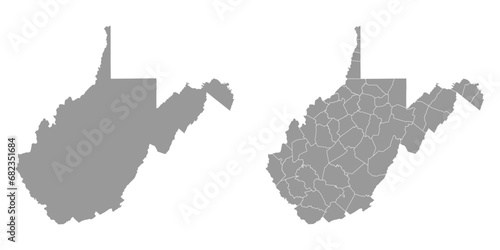 West Virginia state gray maps. Vector illustration.