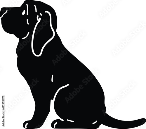 Simple and adorable Bloodhound dog Silhouette Sitting in side view with details