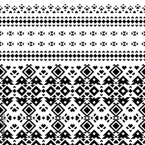 Tribal seamless pattern. Vector illustration in native Aztec and Navajo style. Ethnic geometric contemporary art. Black and white. Design for carpet, curtain, textile, fabric, mat, embroidery, ikat.