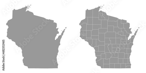 Wisconsin state gray maps. Vector illustration.