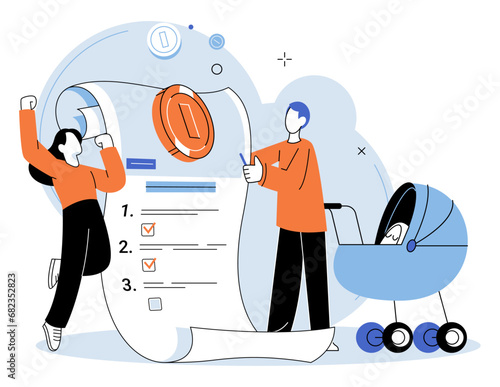 Child benefit. Vector illustration. The child benefits program provides financial support to families with children The birth newborn brings both joy and need for financial benefits Accessing child