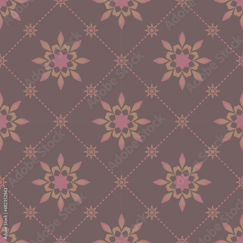 Diagonal cross-grid pattern, repeat and seamless, geometric and floral element for textile, tile, wallpaper or wrapping