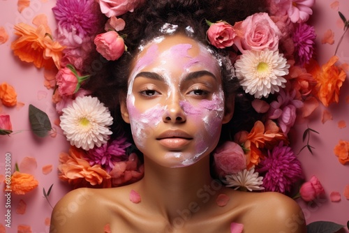 Portrait of a girl with a skin care mask made from natural plants.