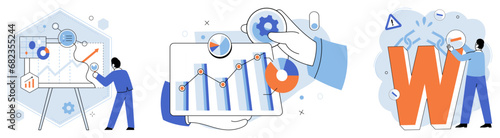 Analysis tool. Business intelligence. Vector illustration Finance plays critical role in business operations Optimization improves efficiency and cost-effectiveness Search engine optimization enhances