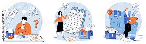 Unemployment. Vector illustration. Unemployment rates are key indicator economic health nation The layoff employees during crisis can create sense panic and uncertainty Stagnation in job market