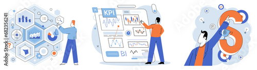 Analysis tool. Business intelligence. Vector illustration Search engine optimization enhances online visibility Planning is essential for effective project management Vectors are used for scalable