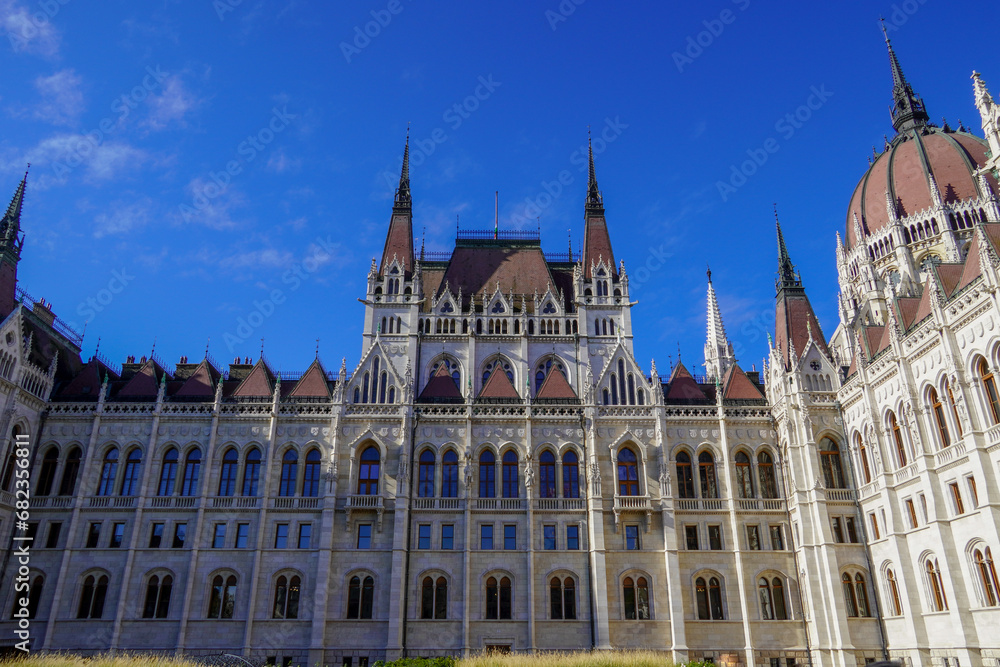 Budapest, Hungary, November 3, 2023:Hungarian Parliament close-up. Budapest. One of the most beautiful buildings in the Hungarian capital.
