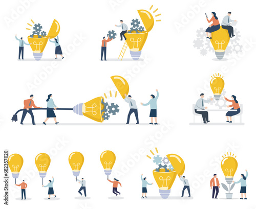 flat vector business lightbulb idea concept with  people