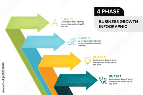 3D Arrow Fold Infographic Vector Illustration. 4 Steps Business Process Concept.