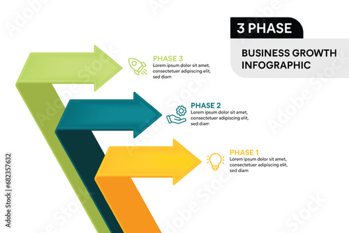 3D Arrow Fold Infographic Vector Illustration. 3 Steps Business Process Concept.
