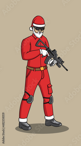 santa claus soldier holding assault rifle