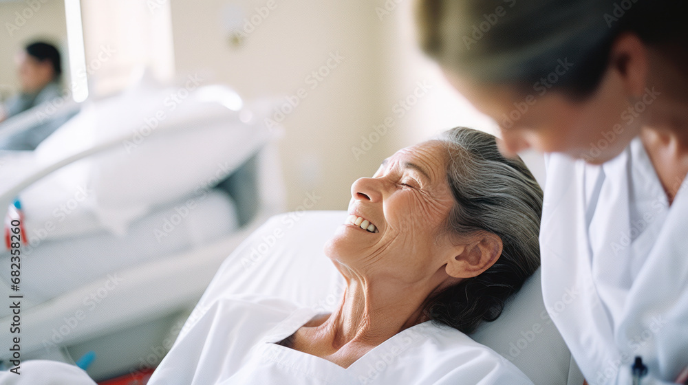 femme âgée malade allongée sur un lit d’hôpital femme âgée malade allongée sur un lit d’hôpital