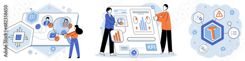 Analysis tool. Business intelligence. Vector illustration Information management is vital for efficient datorganization The report summarizes key findings research Graphs and charts help visualize
