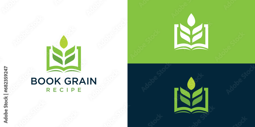 Fototapeta premium Book Grain Logo Designs. College Formula Recipe Bakery. Symbol Icon Vector Illustration.