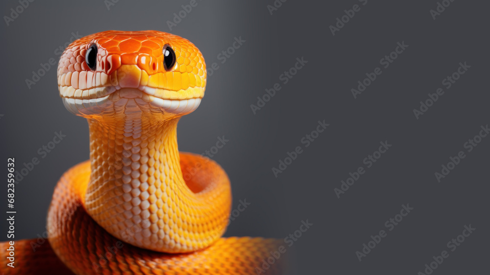 Fototapeta premium Orange snake in alert position isolated on gray background
