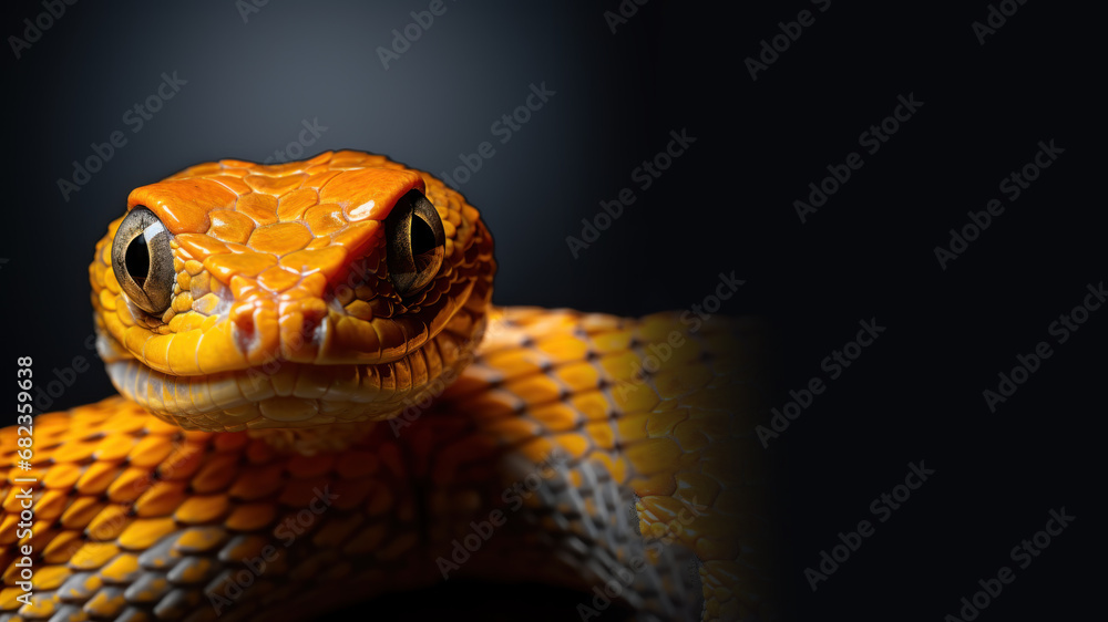 Fototapeta premium Orange snake in alert position isolated on gray background