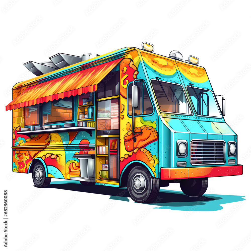 Food truck drawing on transparent background PNG