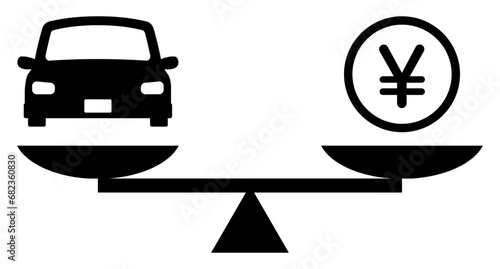 車とお金の天秤のシルエット