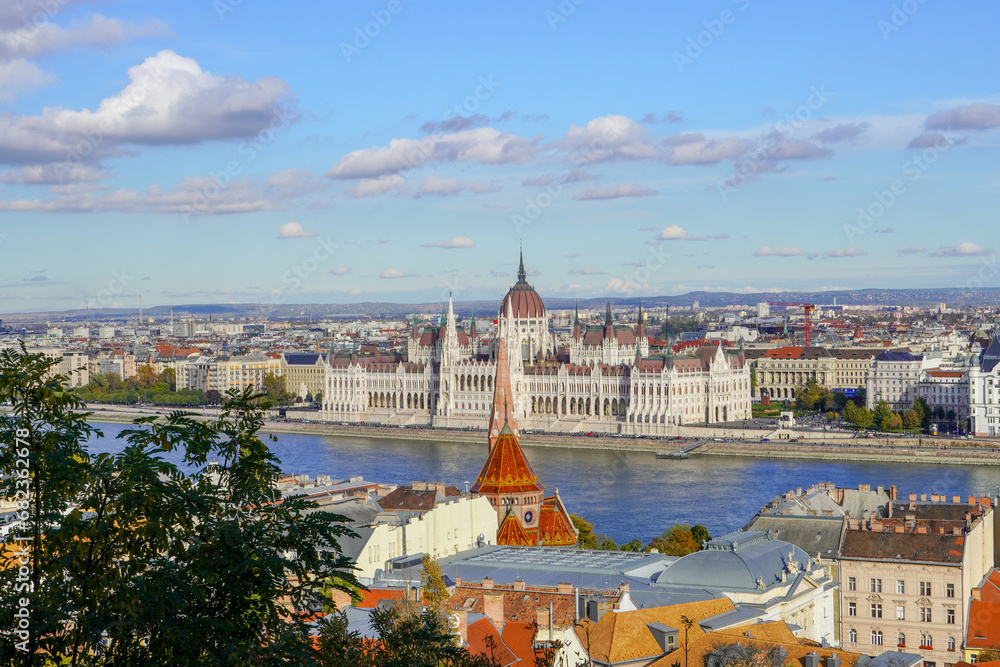 Travel by Hungary. Beautiful view of Budapest city and Danube river.
