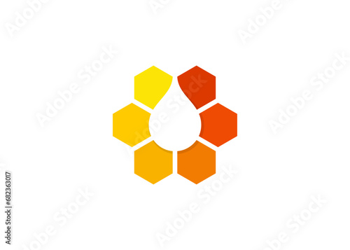 Honeycomb logo ideal, Geometric hive logo, Abstract yellow, orange beehive symbol, Vector bee honey shapes