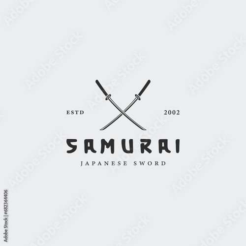 samurai katana sword logo vintage vector illustration concept template icon design