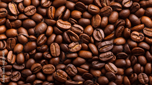 Roasted coffee beans on black background, Top view with space, can be use as background or texture with sample text