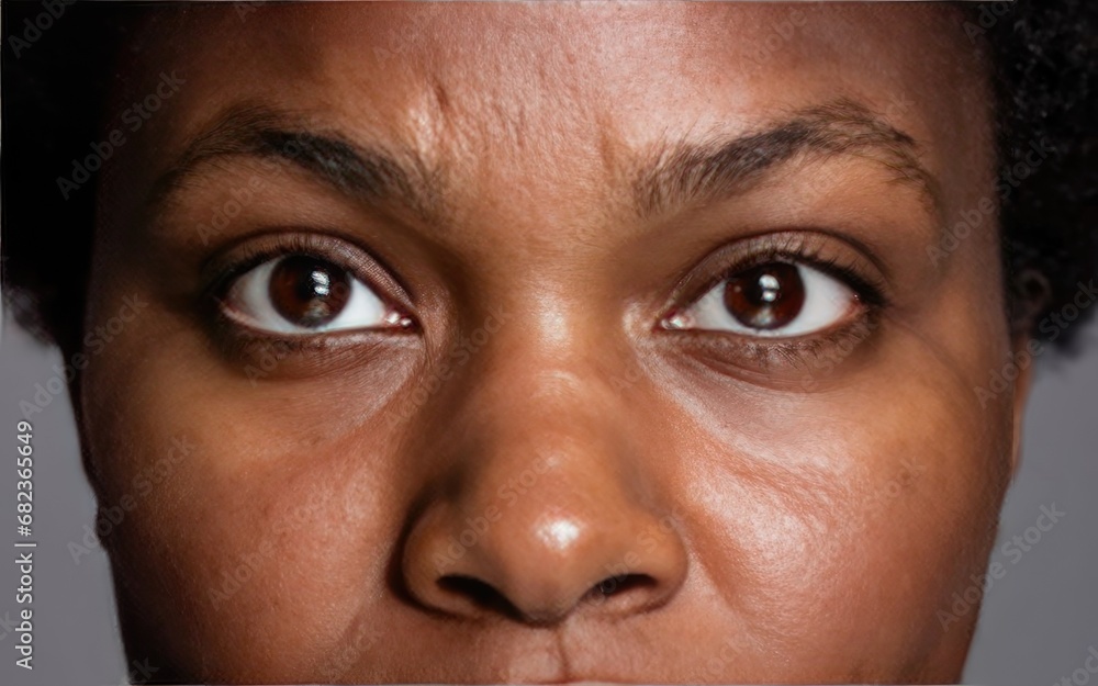 Extreme close up portrait of real African American woman looking at camera