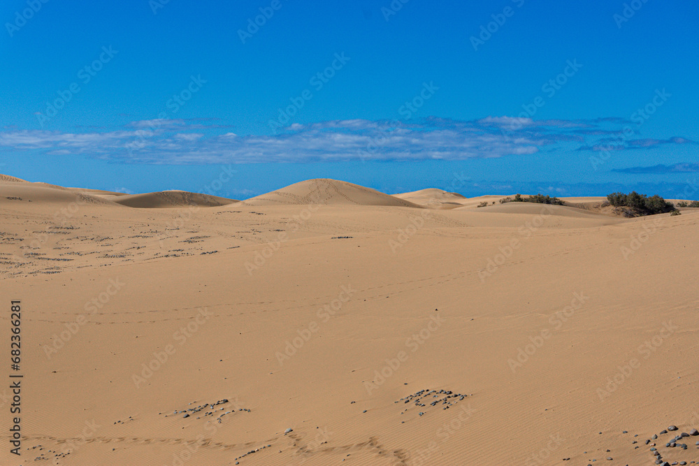 Gran Canaria Maspalomas. Shot from the Dunes with Sand and Sun and the Beach.