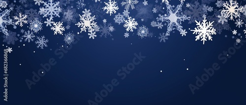 Snowflake border,Christmas background with white snowflakes frame on a blue background with copy space .