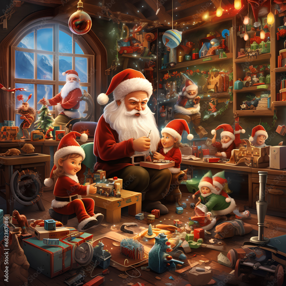 Santa Claus with gifts, Santa Claus is preparing for Christmas, Santa Claus brought gifts for Christmas.