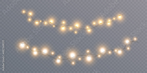 Christmas glowing lights isolated on transparent background. For New Year's and holiday decorations.