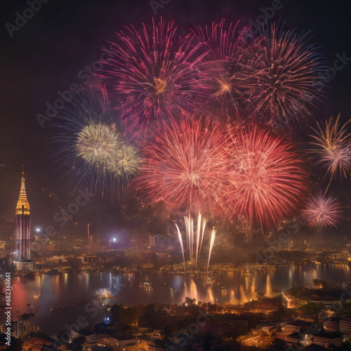 Scene of firework in the city on new year