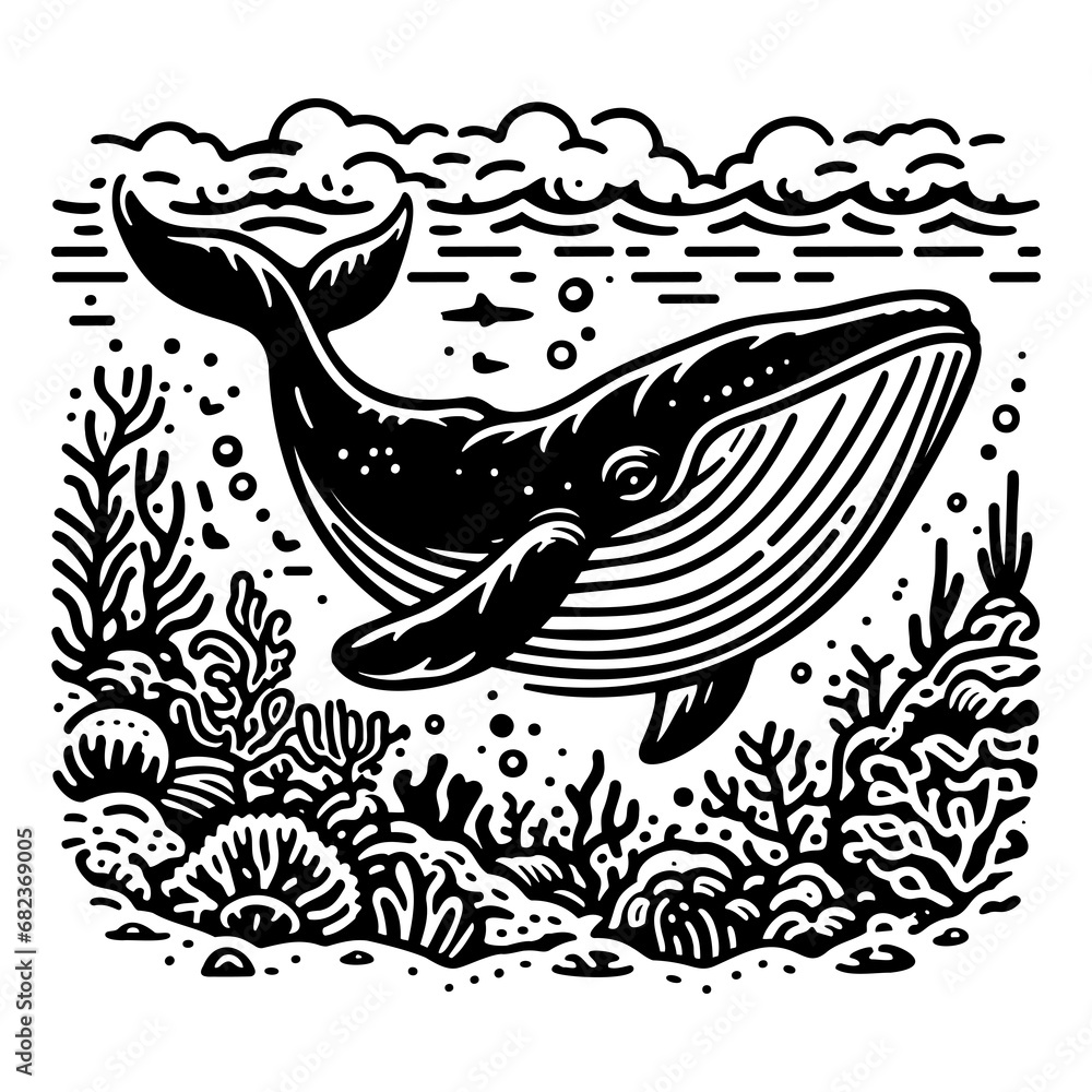 Ocean whale illustration, isolated on transparent background. Ocean whale illustration, isolated on transparent background.