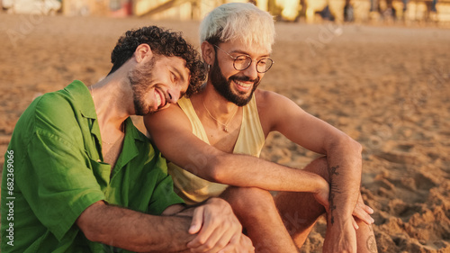 Quadro su tela Romantic moments, homosexual couple enjoying intercourse with each other while s