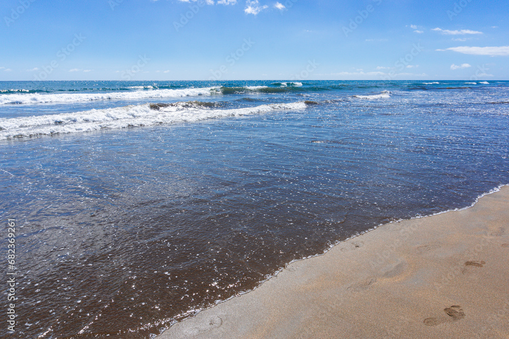 Obraz premium Gran Canaria Maspalomas. Shot from the Dunes with Sand and Sun and the Beach.