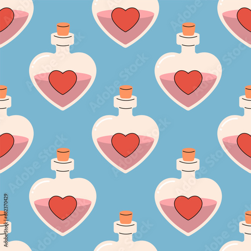 seamless pattern groovy love potion in a bottle
